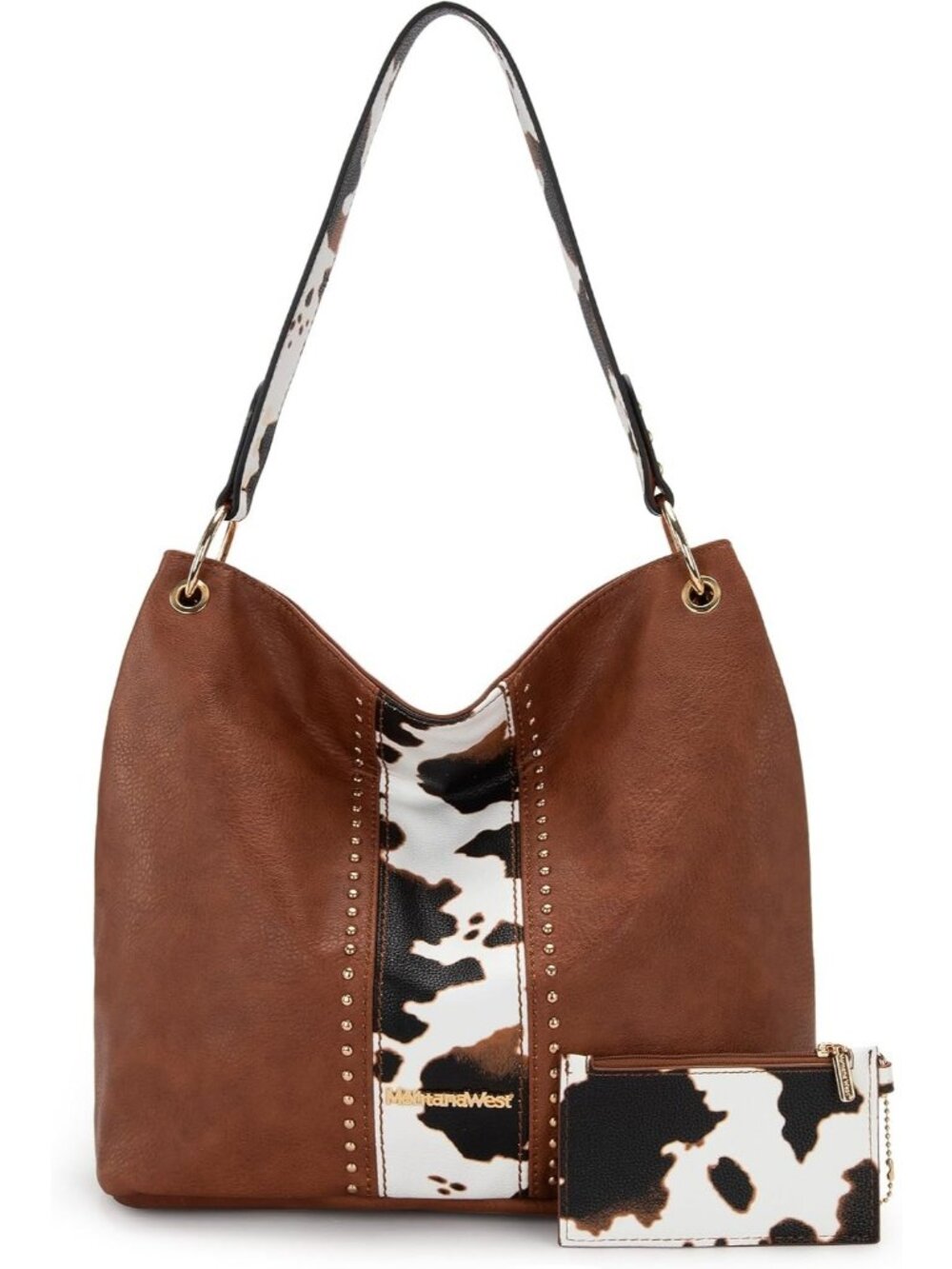 Women's Brown Cow Print Vegan Leather Tote Satchel Handbag Top Handle Crossbody